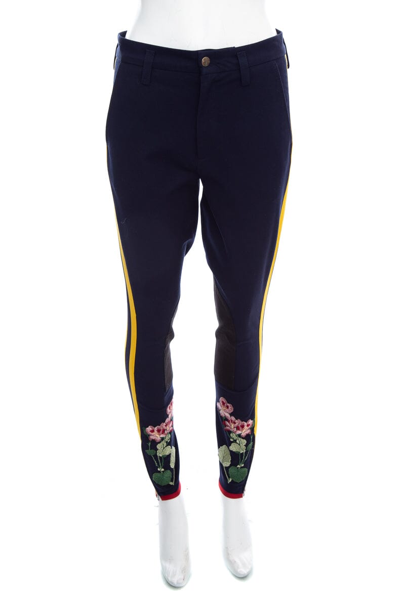 Gucci Navy Equestrian Riding Pants with Floral Embroidery SZ