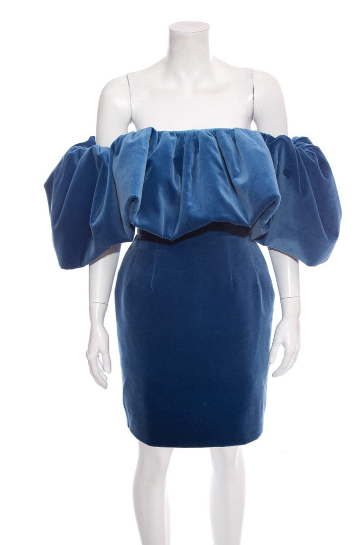 Oscar de la Renta Blue Velvet Off Shoulder Mini Dress SZ 2 NWT TBC Consignment Oscar de la Renta Blue Velvet Off Shoulder Mini Dress SZ 2 NWT TBC Consignment