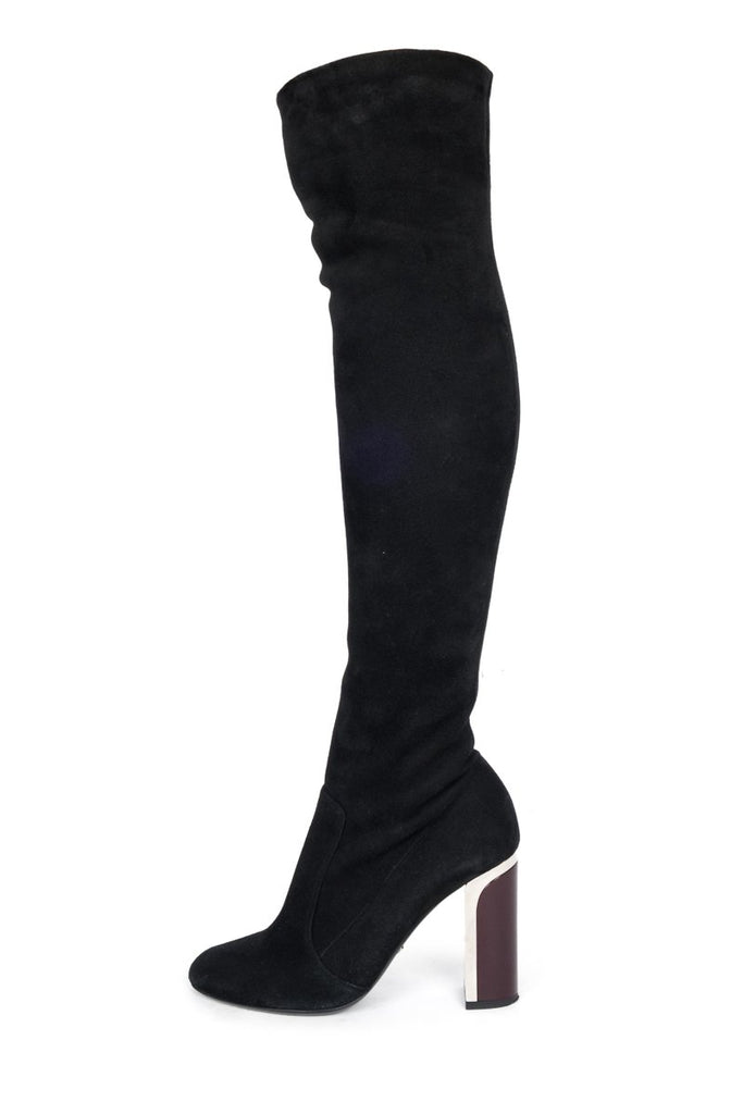 Luxury shoes for women - Dior CD over-the-knee boots in black suede