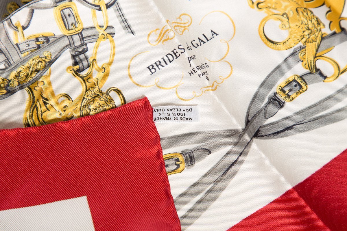 Hermès Small Red Silk Scarf - 'Brides de Gala' Motif